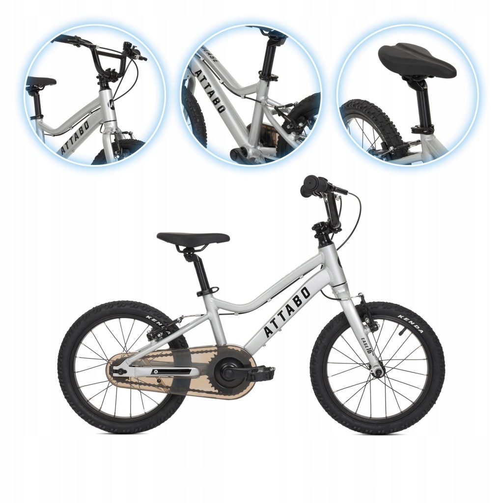 Dětské kolo Attabo Ease 16" 7,3 kg stříbrné V-brake Lehký Alminiový Rám