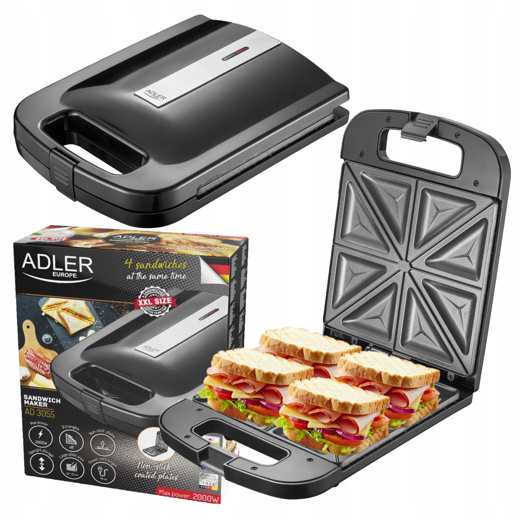 Topinkovač Toustovač XXL 4 Velké Toastové Sendviče Sandwich 2000W Rychlé Topinky XL