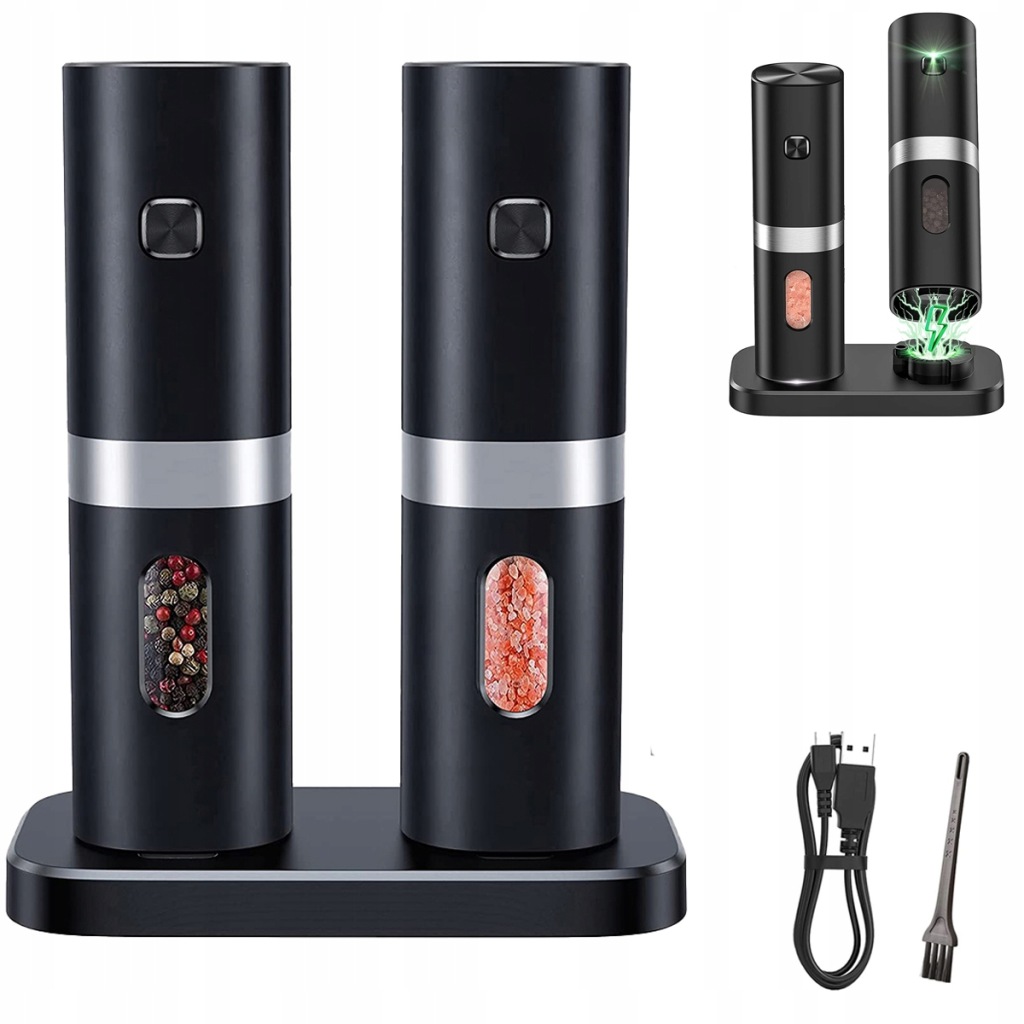 2x mlýnek na pepř a sůl elektrický set solnička pepřenka černá