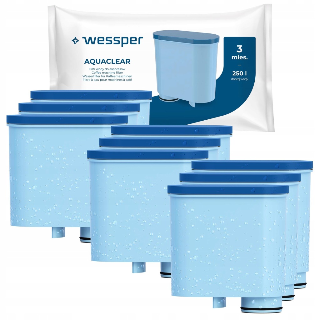 9x vodní filtr Wessper pro kávovar Saeco Philips LatteGo 5400 3200 2200