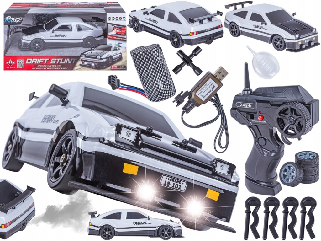 Velké auto pro Drift Auto Rc Drift 1:16 2,4 GHz Pár Kouř Bílá Toyota 4W
