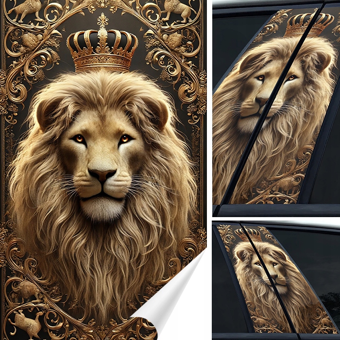 2x Nálepka na sloupek Sloupky dveří Auta Lev V Koruně Lion 50x30