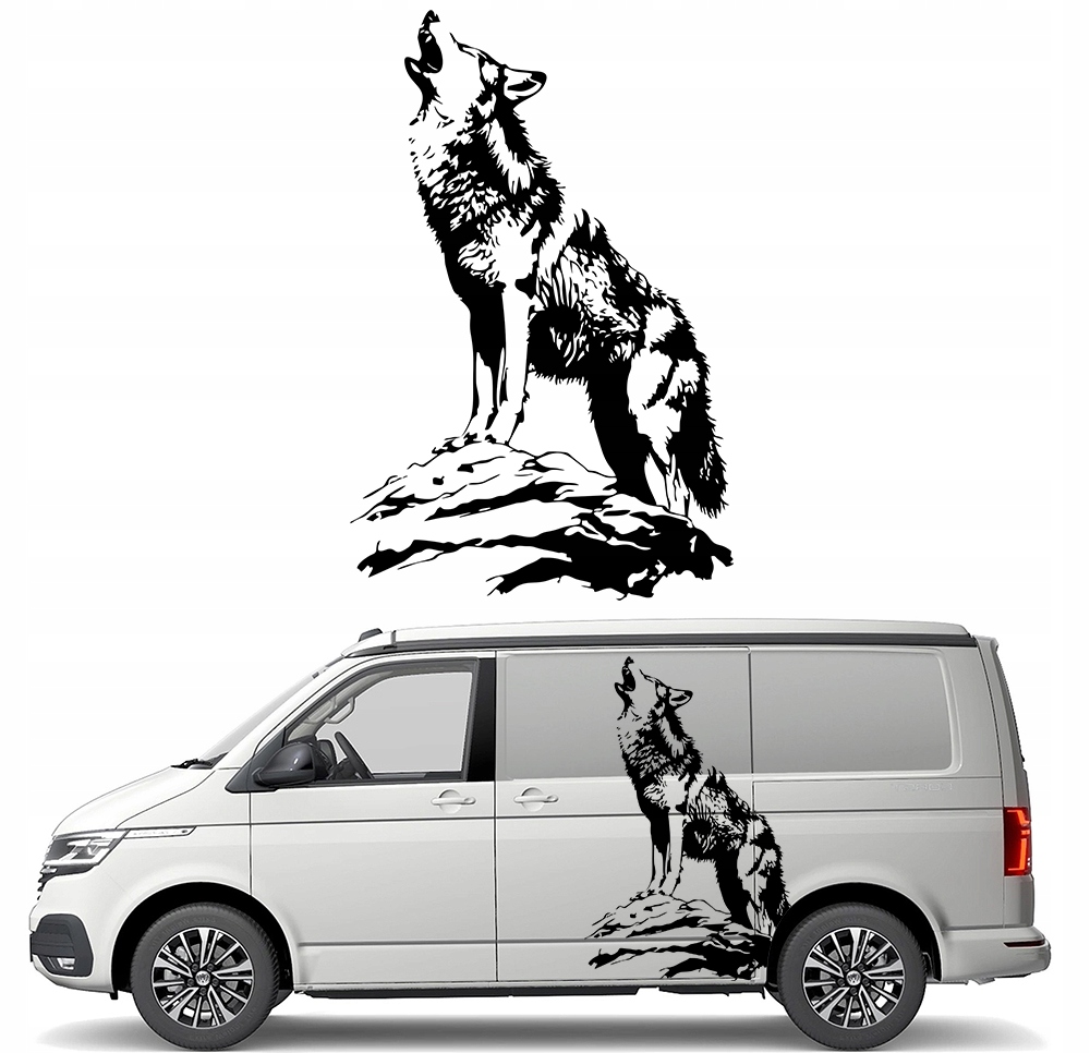 Nalepka Grafika na karavan Přívěs Silueta Vlka Wolf Wild Nature 90x138
