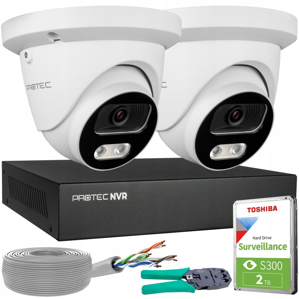Monitorování 2 kopulových kamer Ip 5MPX Poe Vnitřní externí Hdd