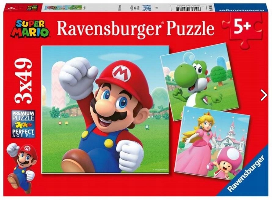 Sada Hraček Puzzle pro děti Skládačka 3x49 Mario Pořádný