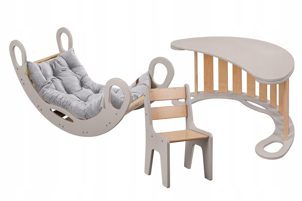 Set houpačka ,deska,židlička, matrace šedá Montessori barva béžová/kašmír