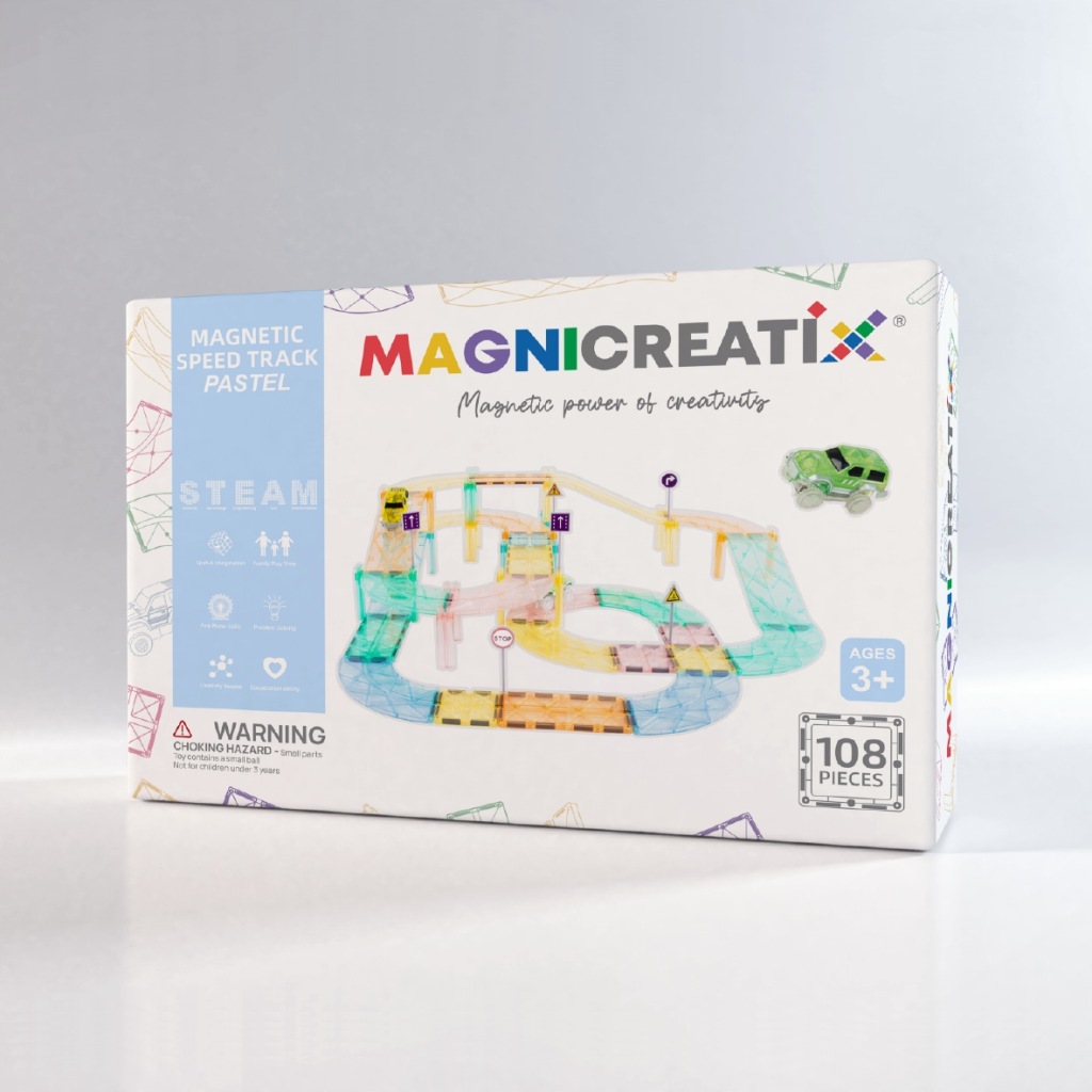 Stavebnice Magnetické závodní autodráhy Magnicreatix 108 dílů