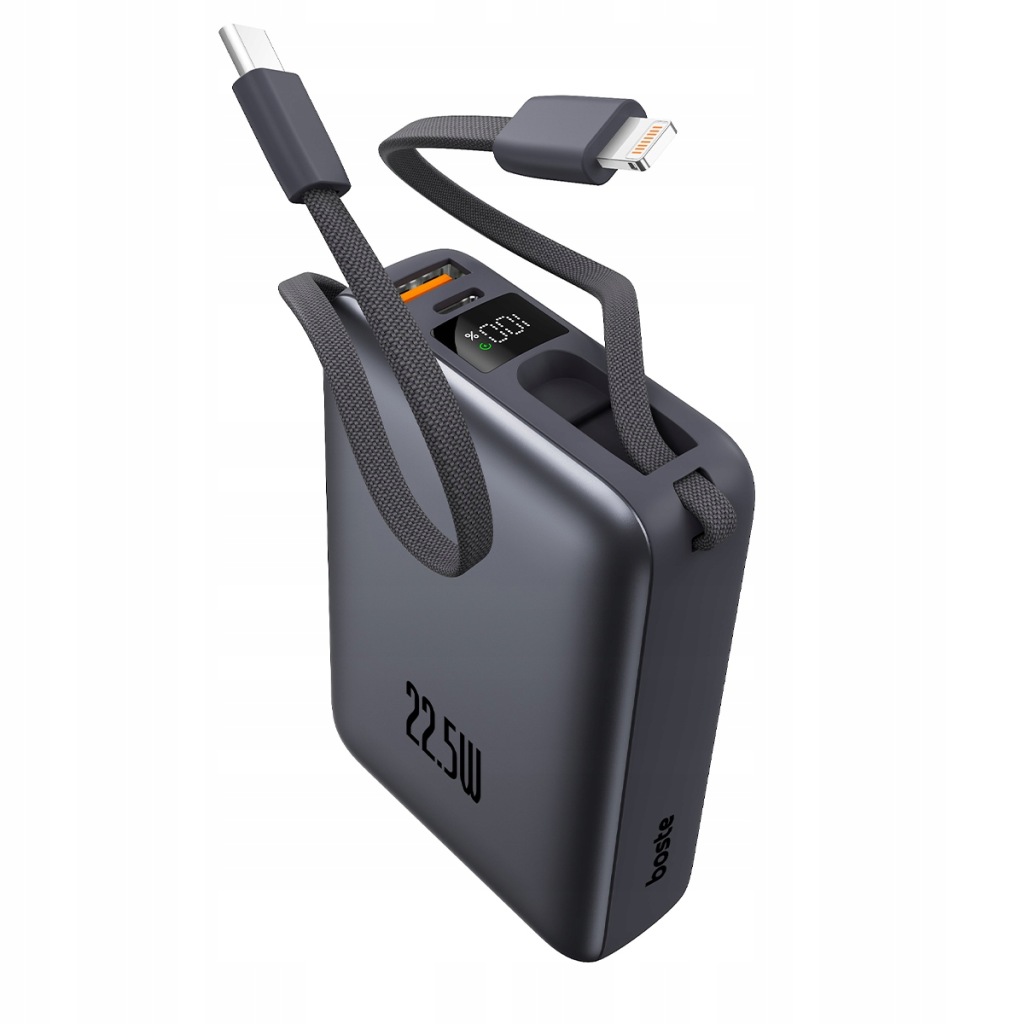 Boste Power Banka 20000MAH 22.5W S Vestavěnými Kabely Usb-c Lightning Pd Qc