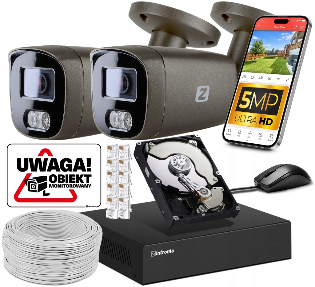 Sada monitorování Ip Poe 5MPx 2 kamery 5MP Audio Záznam Aplikace Šedá