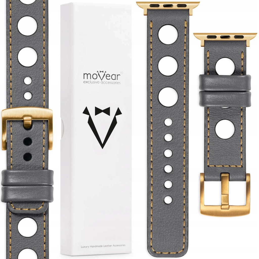 Pásek pro Apple Watch 49/46-44 mm Kožený Premium Šedý Movear