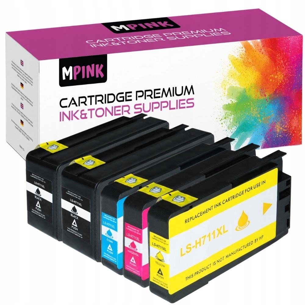 5 x Náplně Do Tiskárny Hp 711 XL Designjet T520 T525 T530 T120 CZ133A Komplet