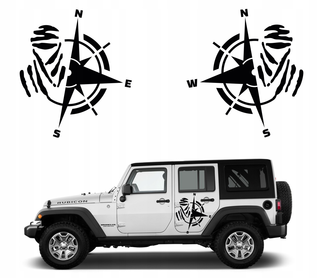 Samolepka na auto Jeep Růže Větrů 49x43 2ks