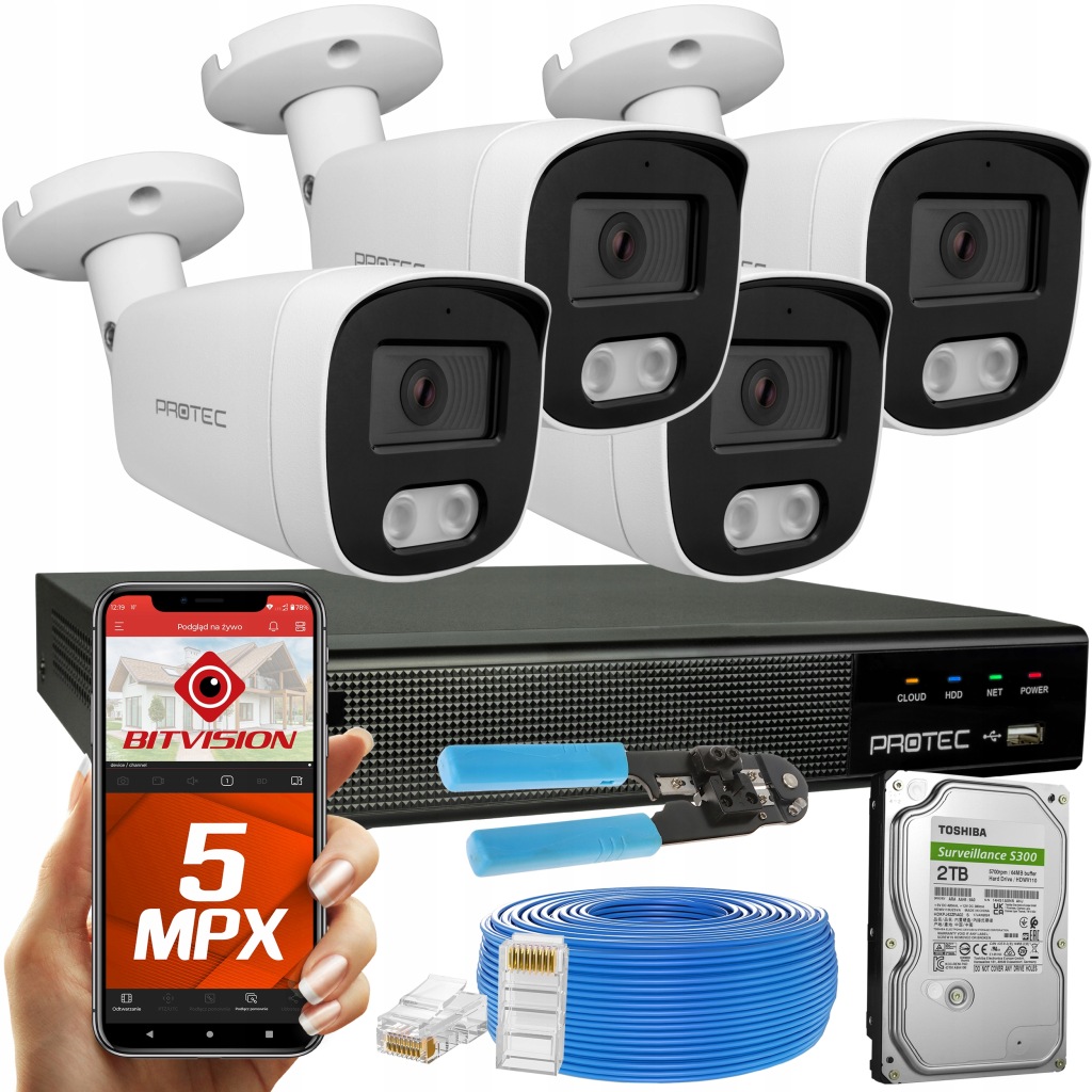 Digitální Monitorování 4 Kamery Ip 5MEGA Na Šroubovací disk Hdd 2TB bitvision