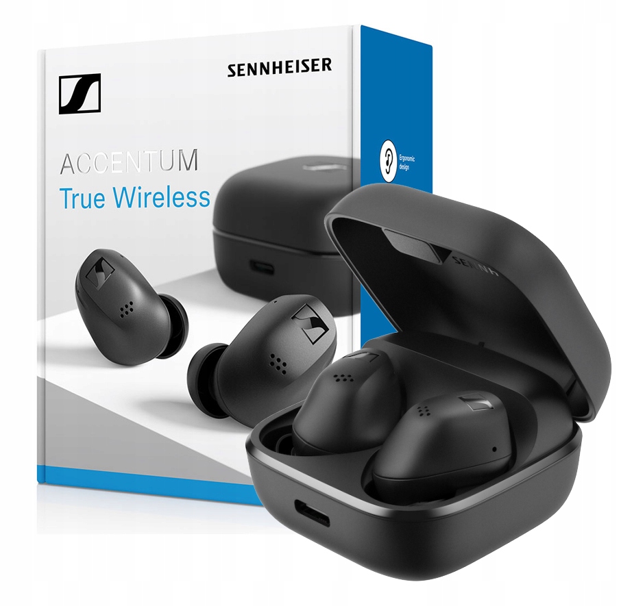 Sennheiser Accentum True Wireless Black Hybrid Anc aptX 28h 107dB Qi Pouzdro