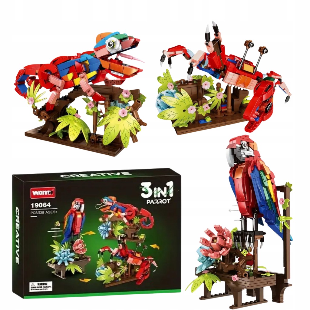 Stavebnice 3v1 Papoušek Kameleon Krab Creator, sada 538 dílků