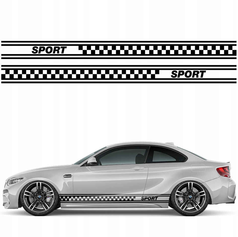 2x Samolepka Grafika na bok auta Sportovní Pásy Šachovnice Sport 17x220