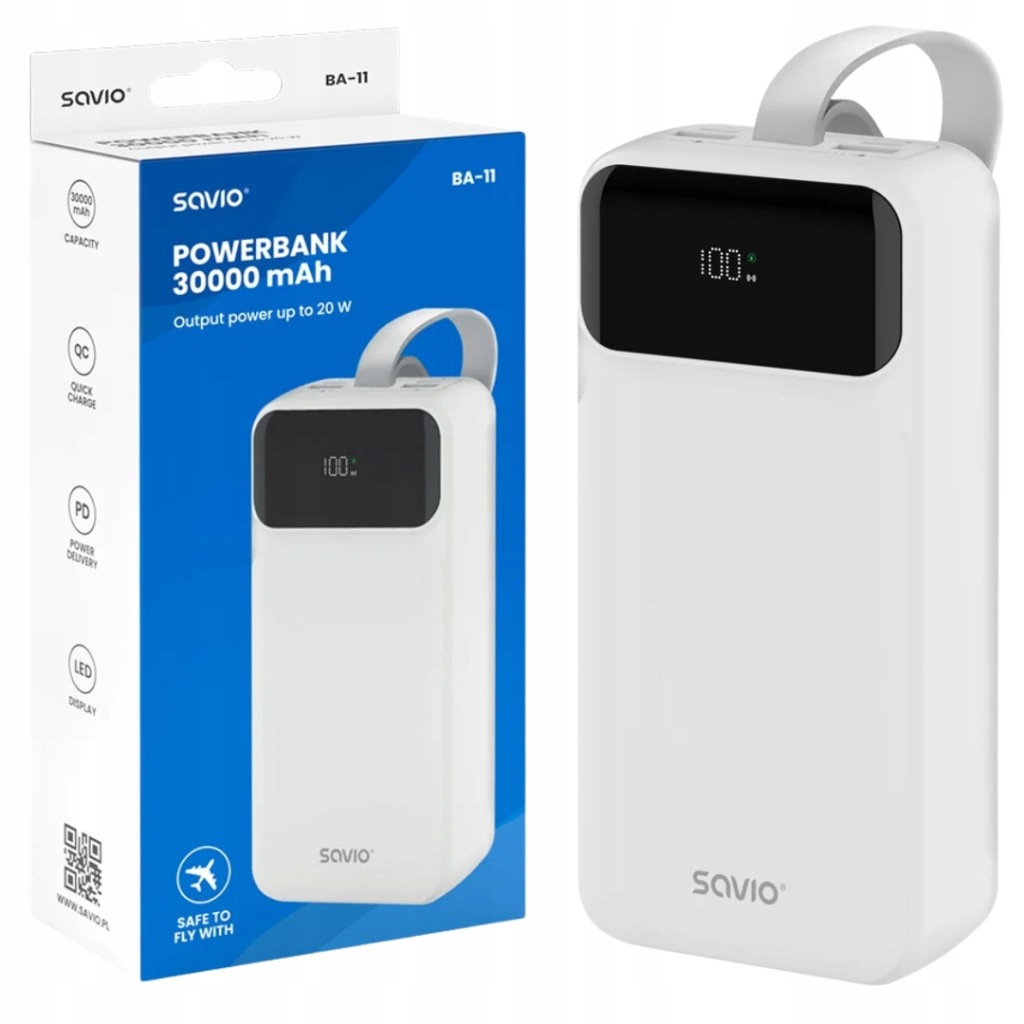 Powerbanka 30000 mAh Rychlé nabíjení Qc Pd Led displej Usb Usb-c Savio BA-11