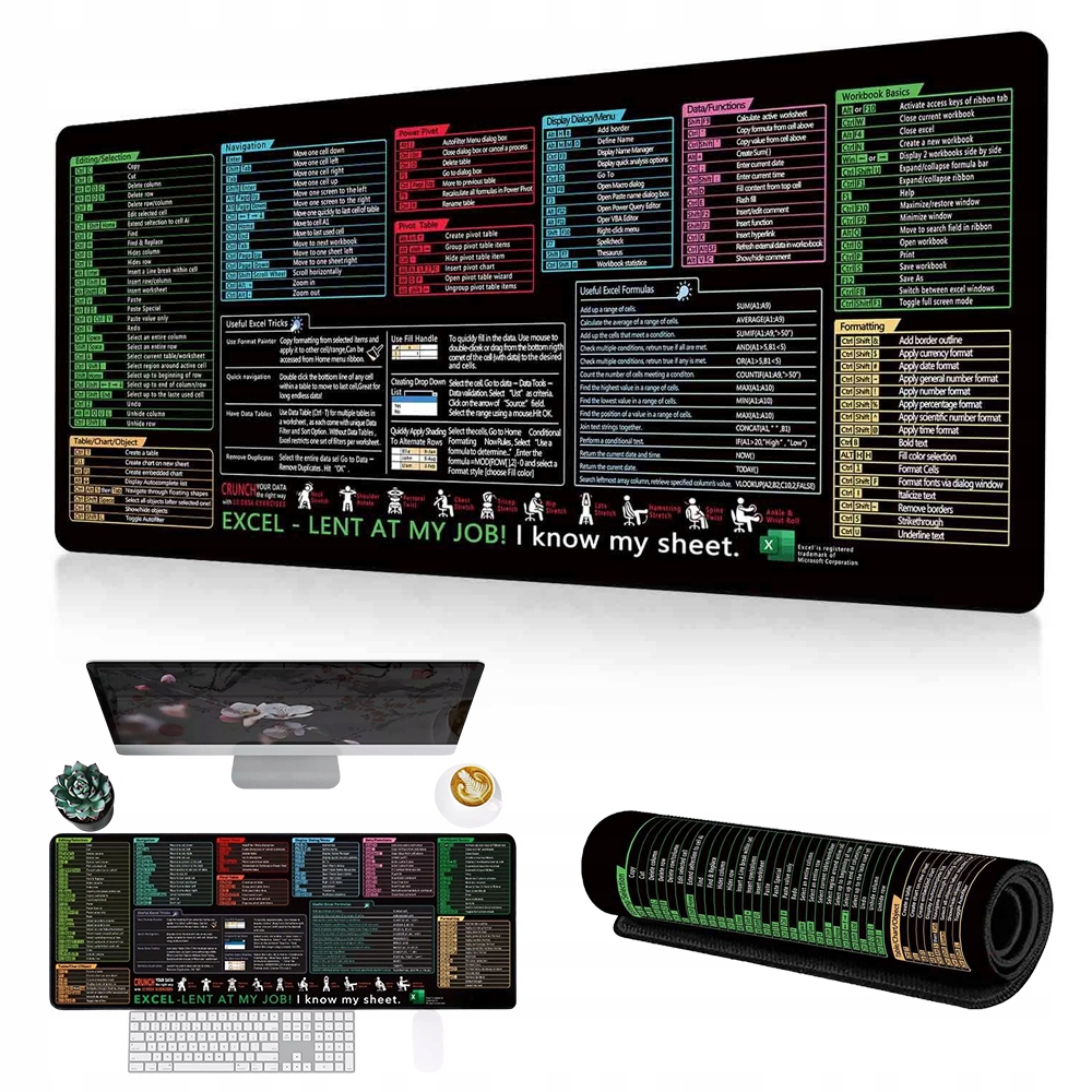 Velká Podložka Pod Myš 40X90 CM Excel Shortcut Keys Na Ochranný Stůl