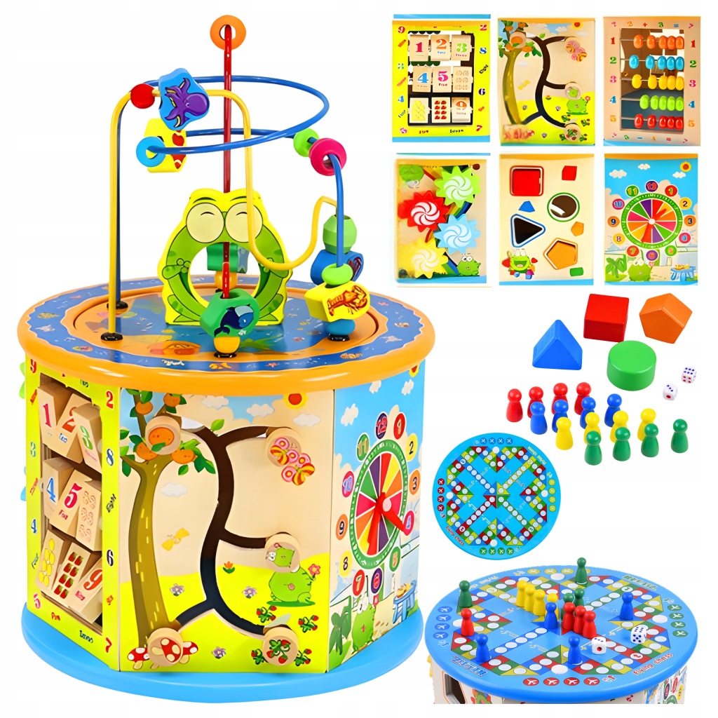 Dřevěná vzdělávací kostka 8v1 Sorter Montessori pro děti Interaktivní