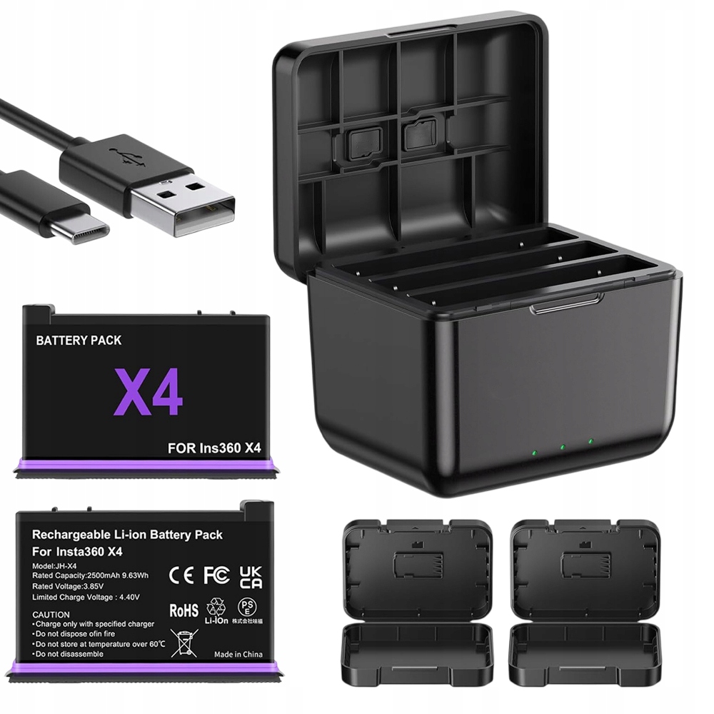 Usb nabíječka na 3x Akumulátor baterie pro Insta360 X4+ 2X Aku