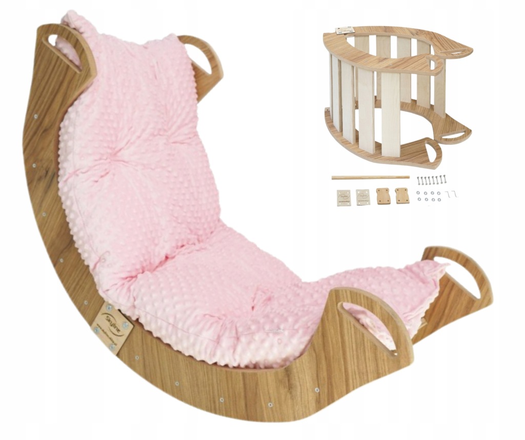 Houpačka s polštářkem Růžová Mdf Montessori pro dítě 98 cm/L