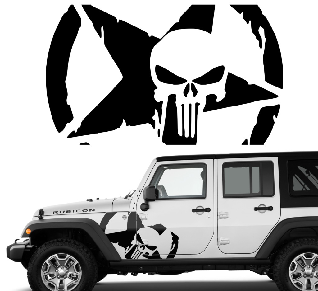 Samolepka Grafika na auto Jeep Hvězda Lebka Hvězda Offroad 100x60