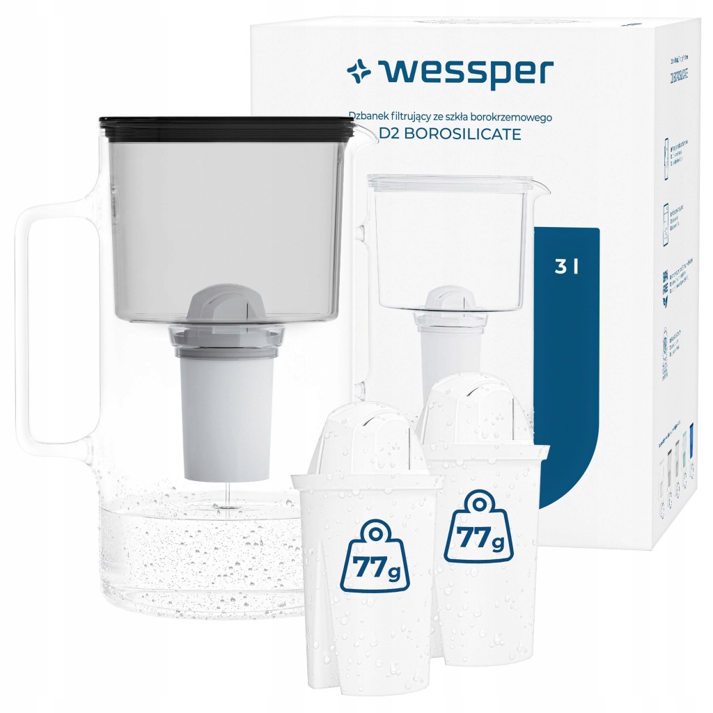 Filtrační konvice skleněná Wessper 3 l černá 3x filtr aquaclassic