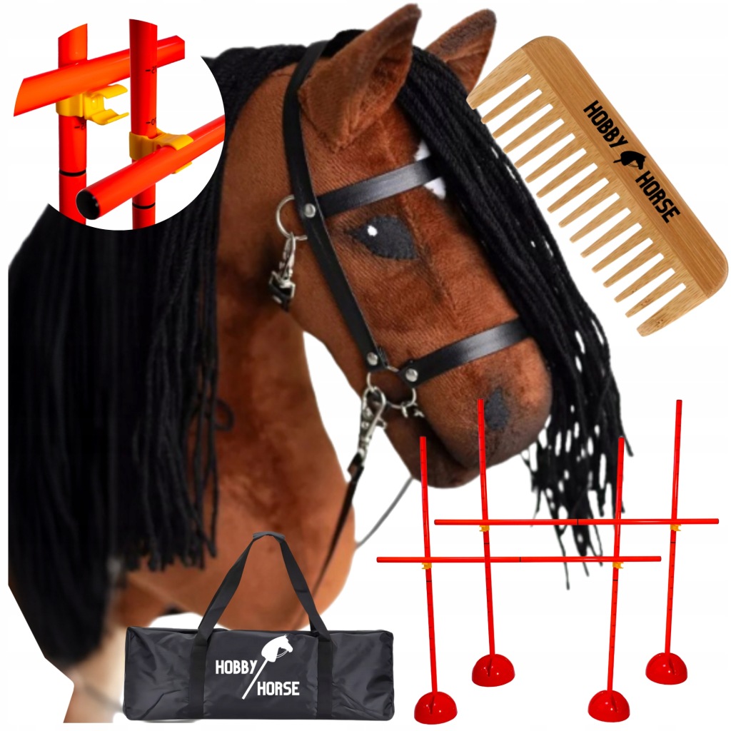 Set Hobby Horse Kůň Na Tyči A4 2x Překážka Na Skákání Skokanky 120CM