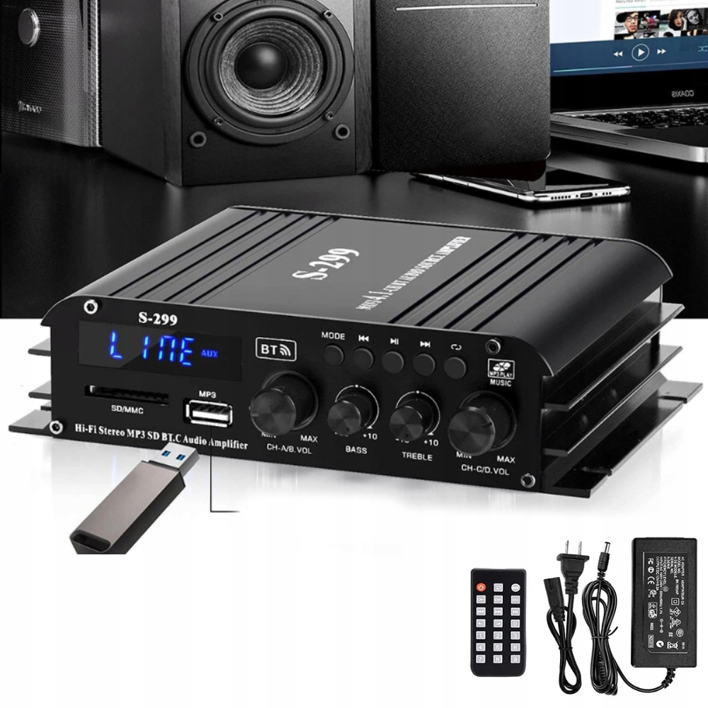 Zesilovač Zvuku 4.1 Stereo Hifi Bluetooth Usb Sd Fm Aux S Dálkovým Ovládáním