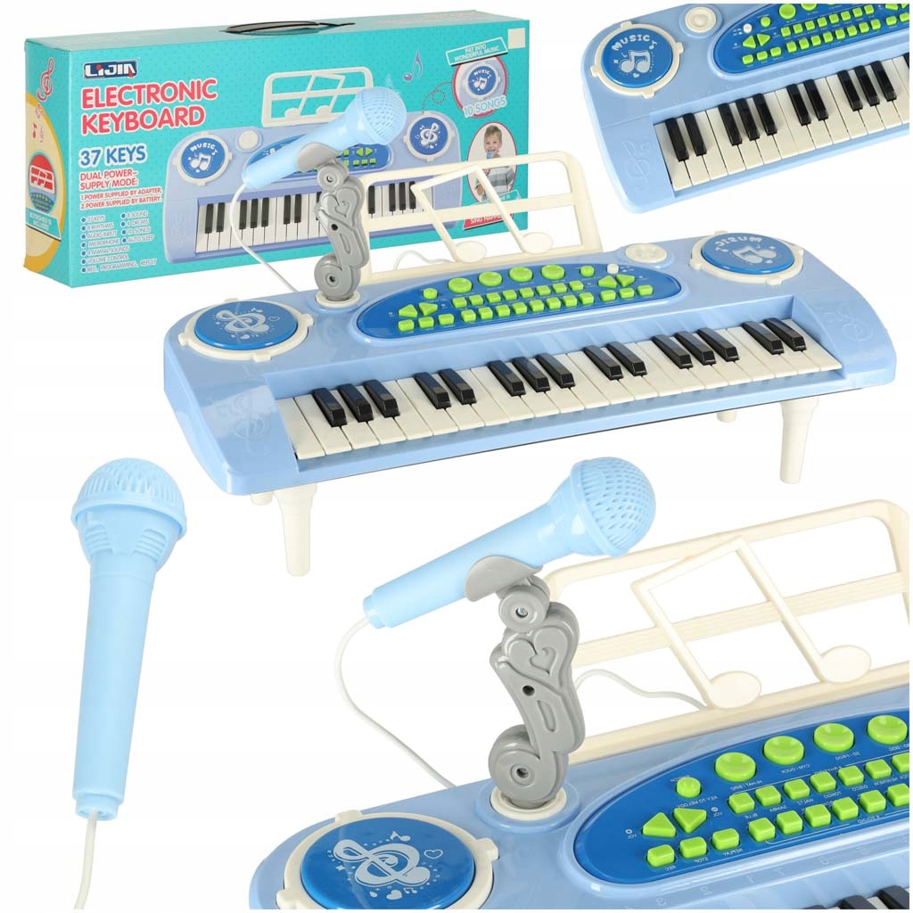 Interaktivní piano pro chlapce s mikrofonem, klávesnicí, varhany, modré