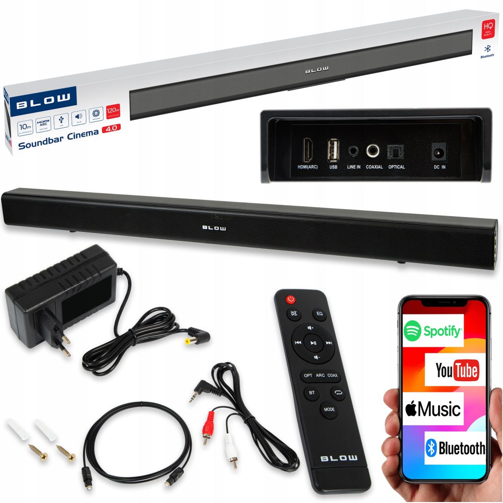 Výkonný Soundbar Bluetooth Reproduktor Usb Hdmi Televizor 120W Aux Sada