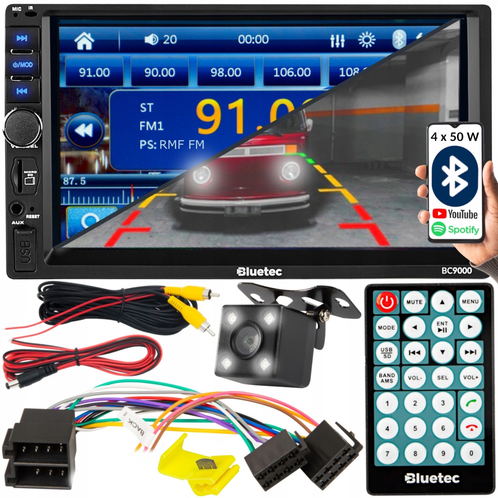 Bluetooth Autorádio 2 Din 7" Rds Usb Micro Sd 4x50W Couvací Kamera