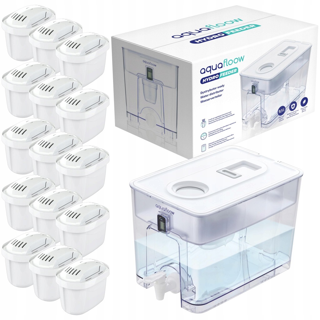 AquaFloow XL: filtrační filtrační konvice vody 9,5 l 15x náplň
