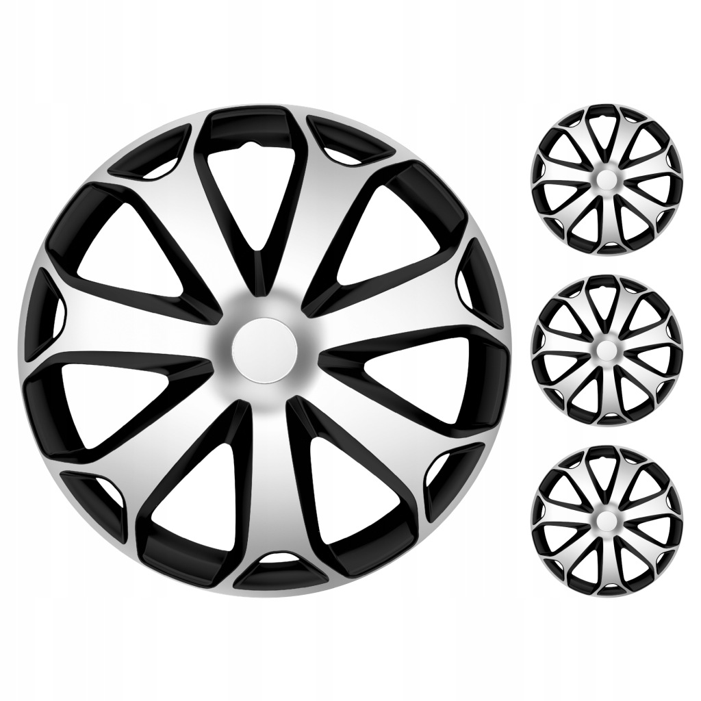 Univerzální poklice do auta Silver Black 14 palců