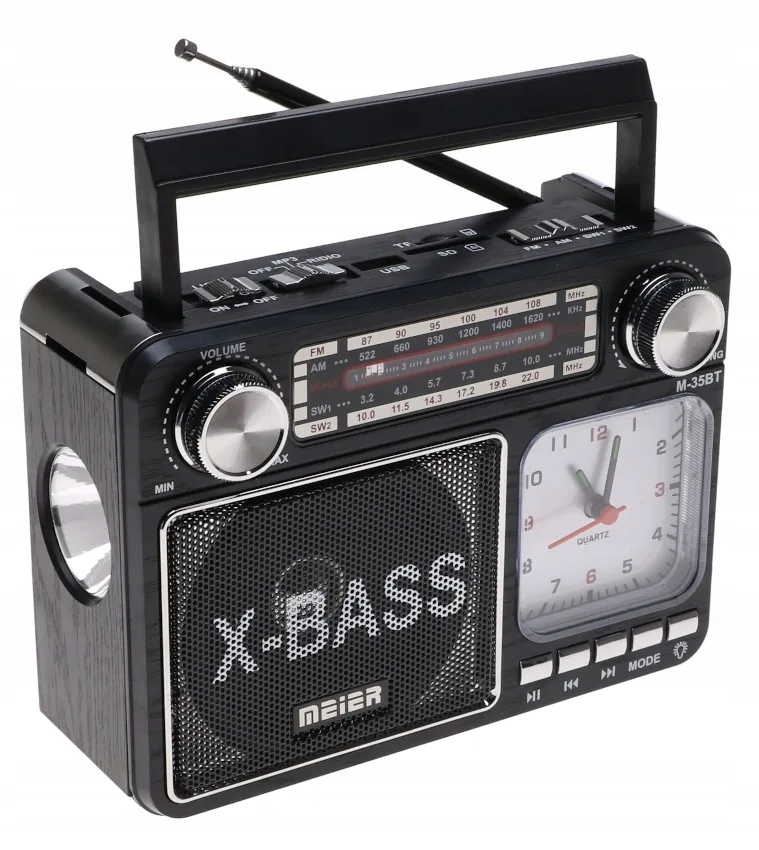 Rádio s hodinami a svítilnou Bluetooth MP3 Usb černé Meier M-35BT