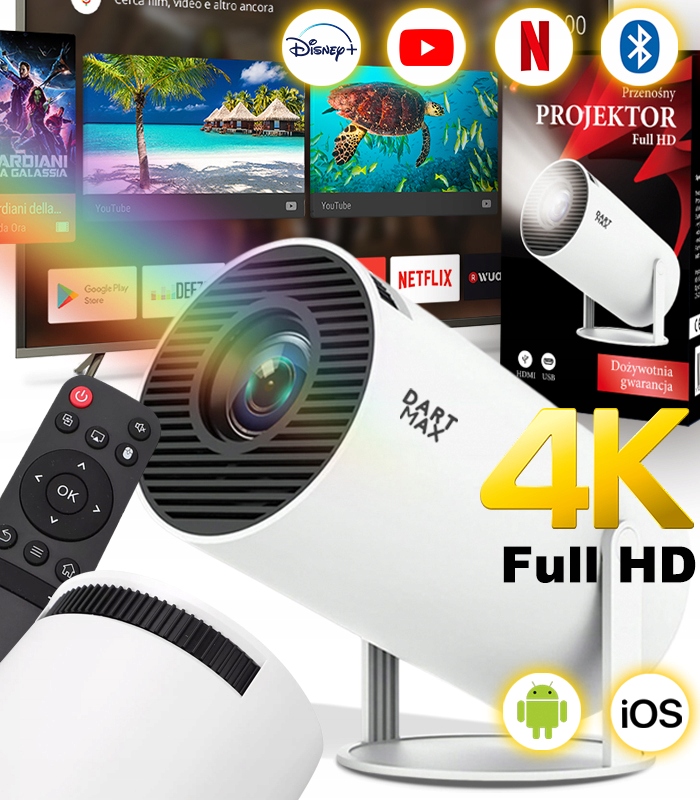 Projektor HY300 Pro 2025 4K Wifi Přenosný Android Smart Tv Full Hd