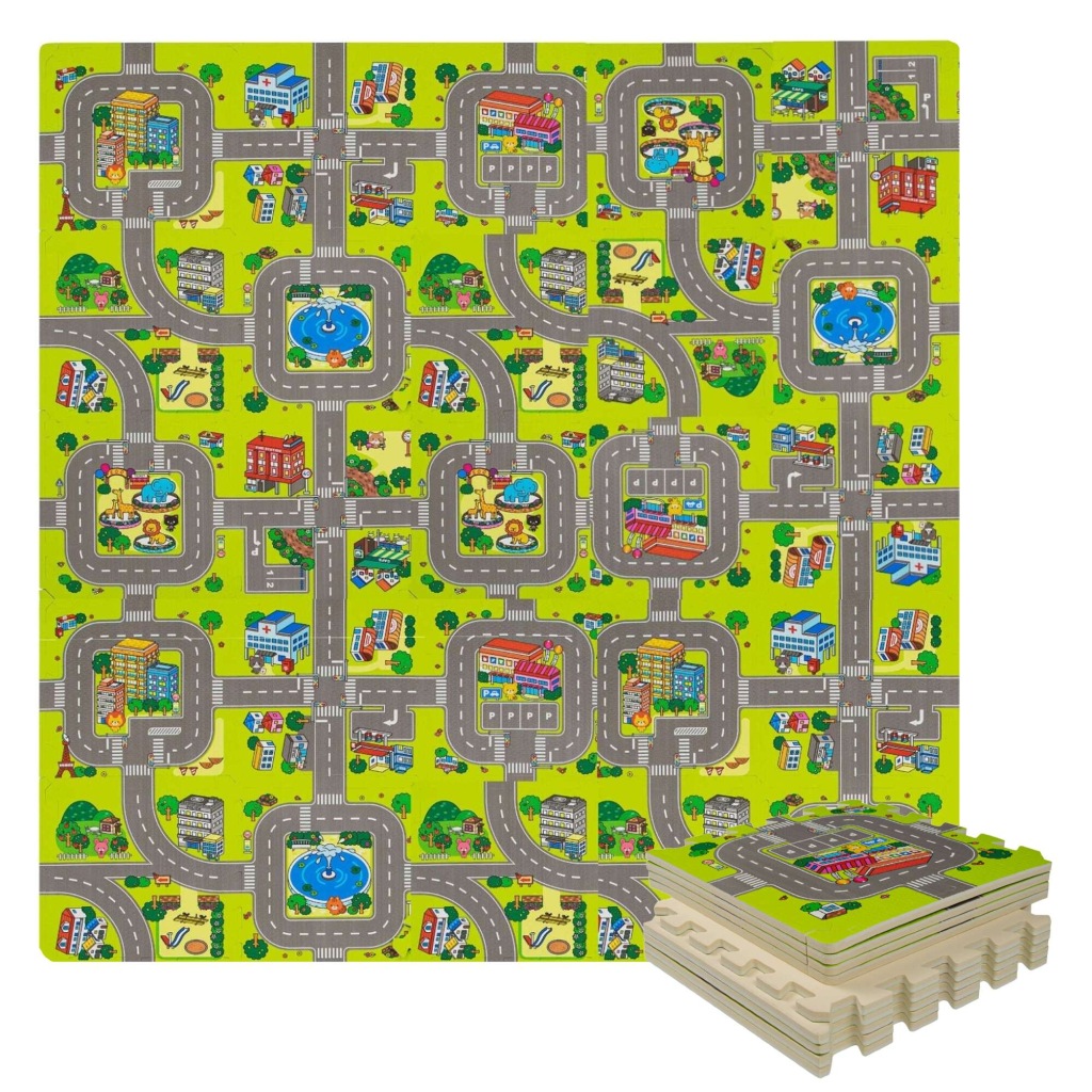 Humbi Vzdělávací Podložka Pěnové Puzzle 31,5 X 31,5 CM Uličky Město 63 Dílků