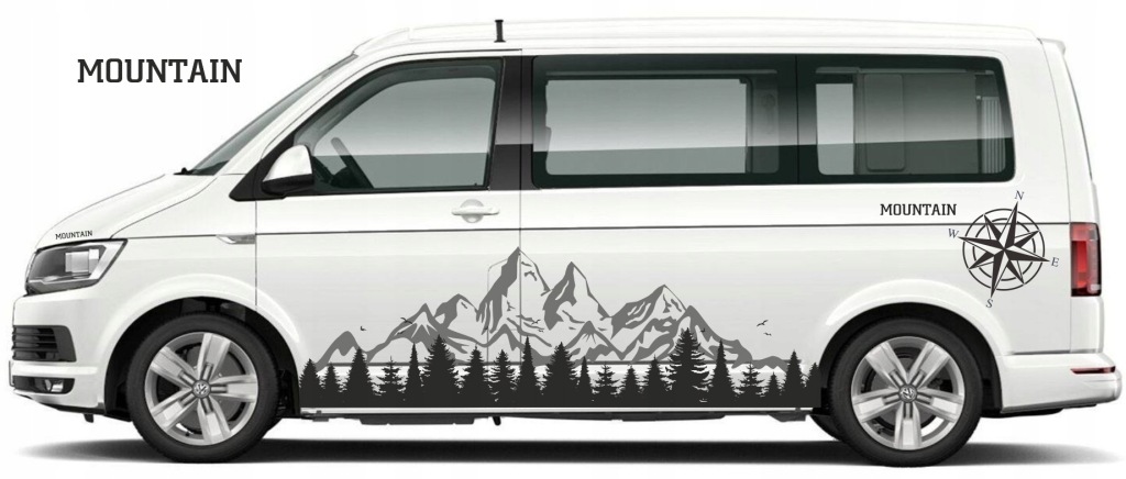 Samolepky na auta Vw T5, T6 karavan, hory, les, větrná růže