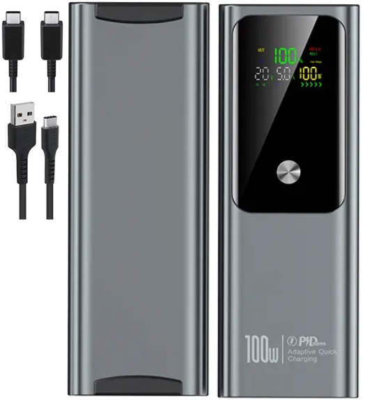 Rychlá Power Banka 100W 20000 mAh Ampérmetr a Voltmetr 2x Kabely
