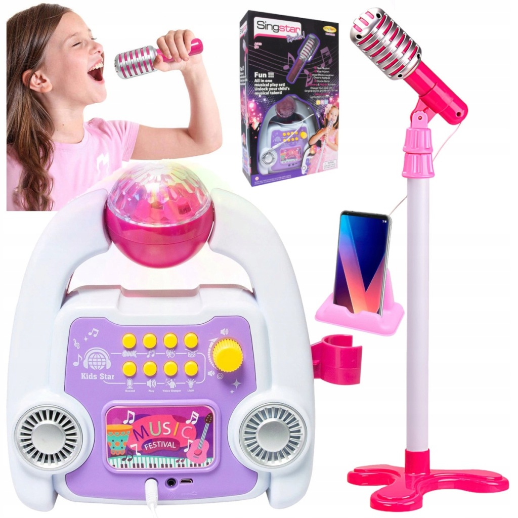 Karaoke mikrofon pro děti na stativu Led Mp3 syntezátor jako Dárek Ns