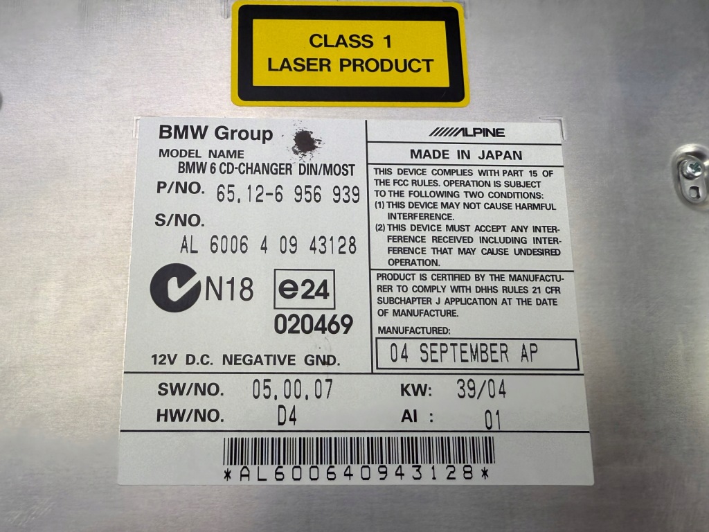 Bmw E60 E61 E63 E64 Lci Zmieniarka Alpine CD Nowa Oryginał Oe 65120390522 — zdjęcie 7