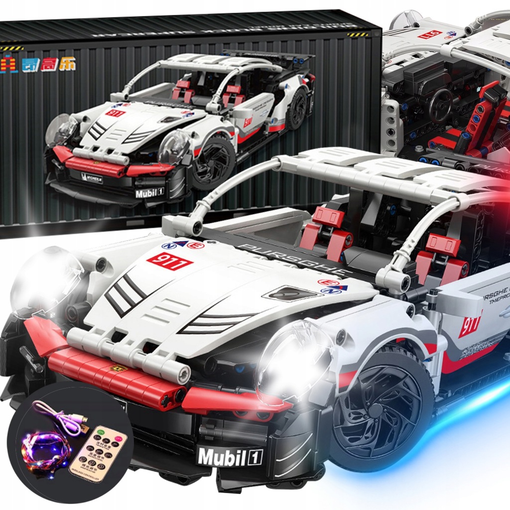 Stavební Stavebnice Auto Porsche 911 S Led Hračka Pro Chlapce 1266 Dílů