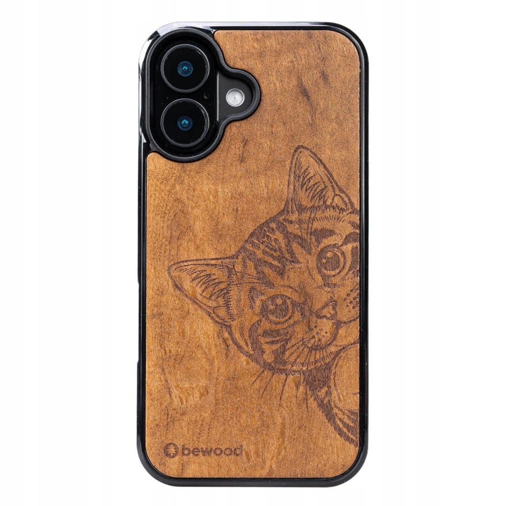 Dřevěný Pouzdro Bewood pro iPhone 17 s motivem kočky Imbuia