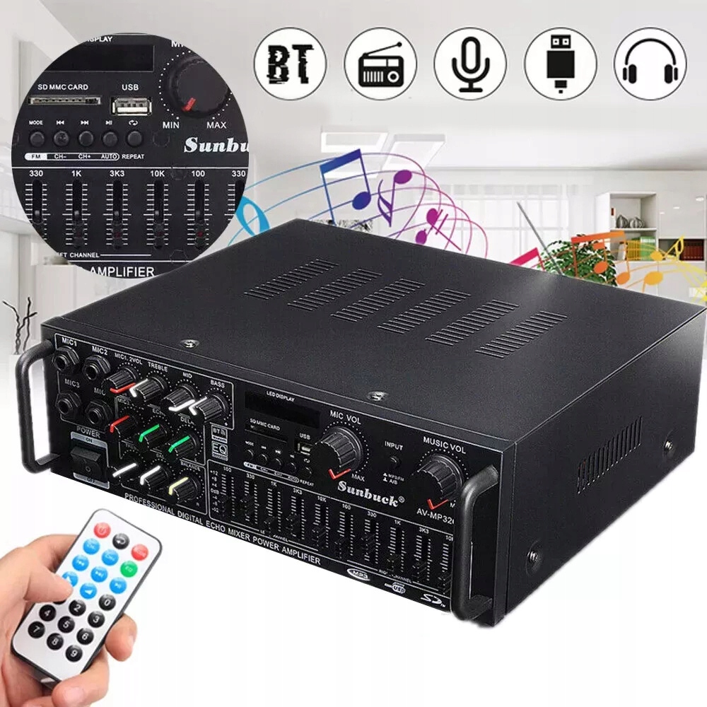 Bluetooth Stereo Zesilovač S Dálkovým Ovládáním Fm Amp 600WX2 Zesilovač