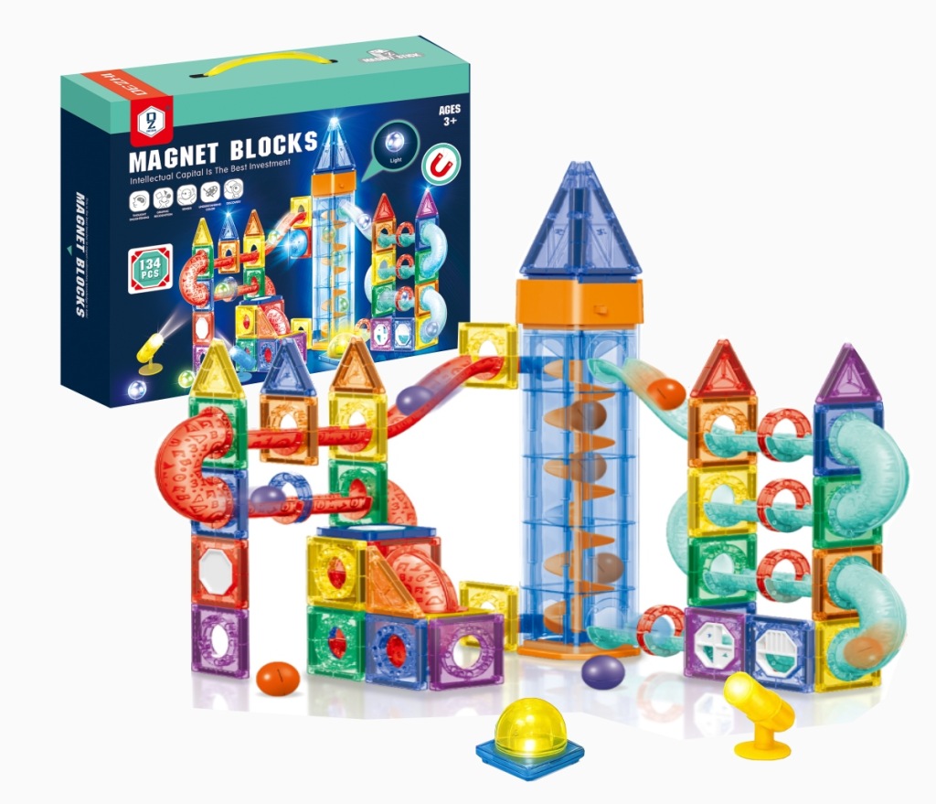 Magnetické Stavebnice 134 ks. Konstrukční Kuličková Dráha S Osvětlením 131A-1 +dárek