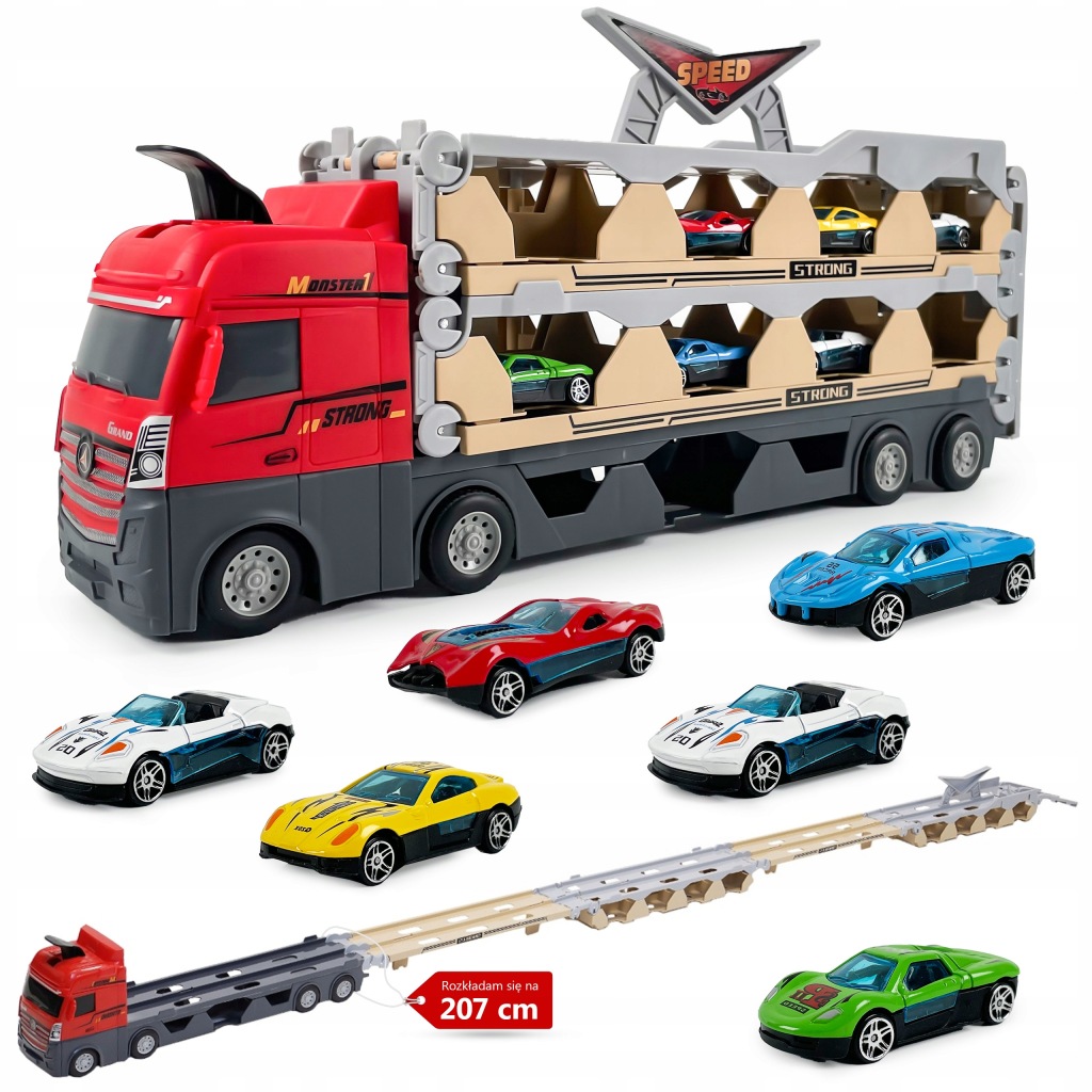 Velký Náklaďák Závodní Dráha 2m Katapult Autopřepravník Autíčka Mini Autíčka Kov