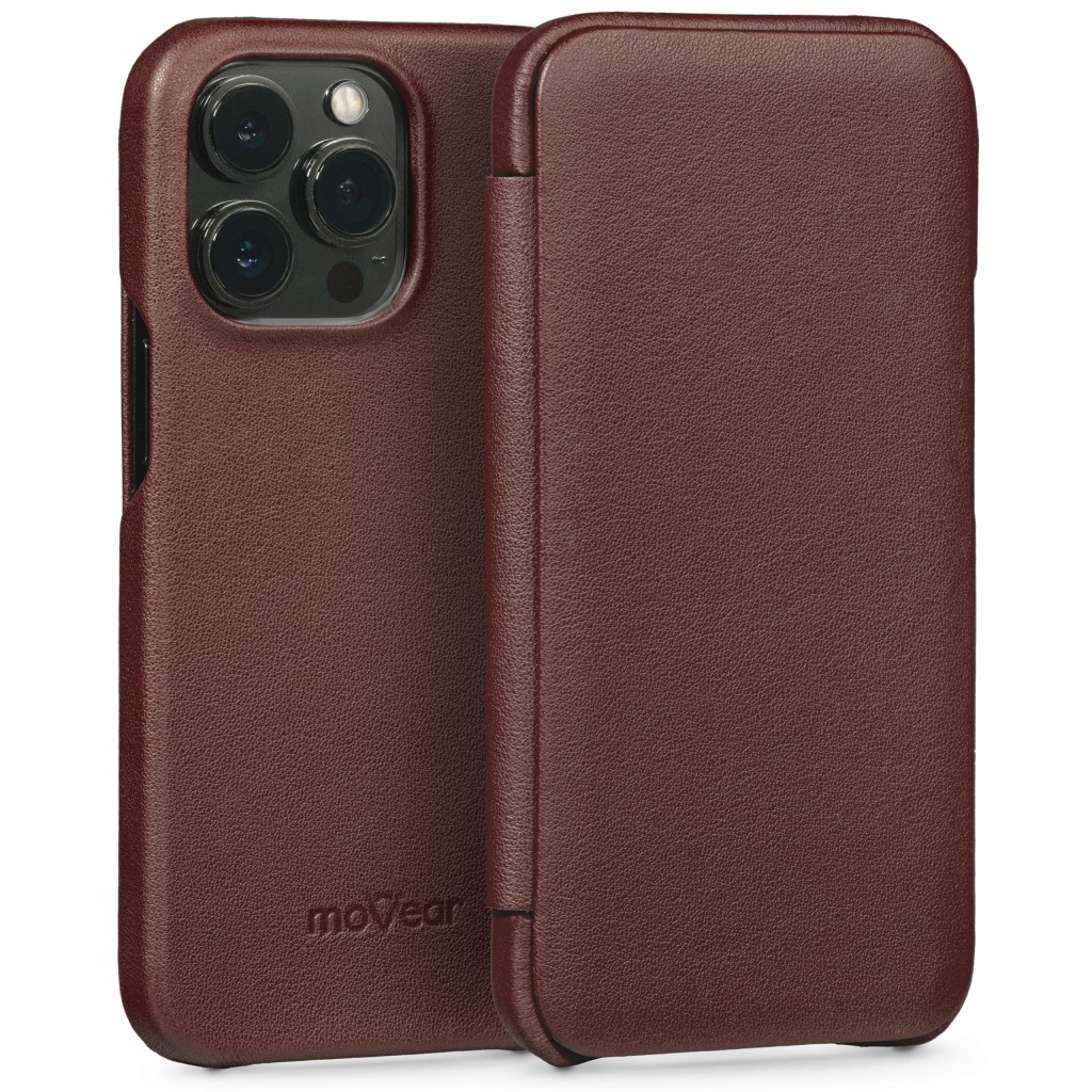 Pouzdro kožené pro iPhone 13 Pro Obal s klopou slim case hnědé Movear