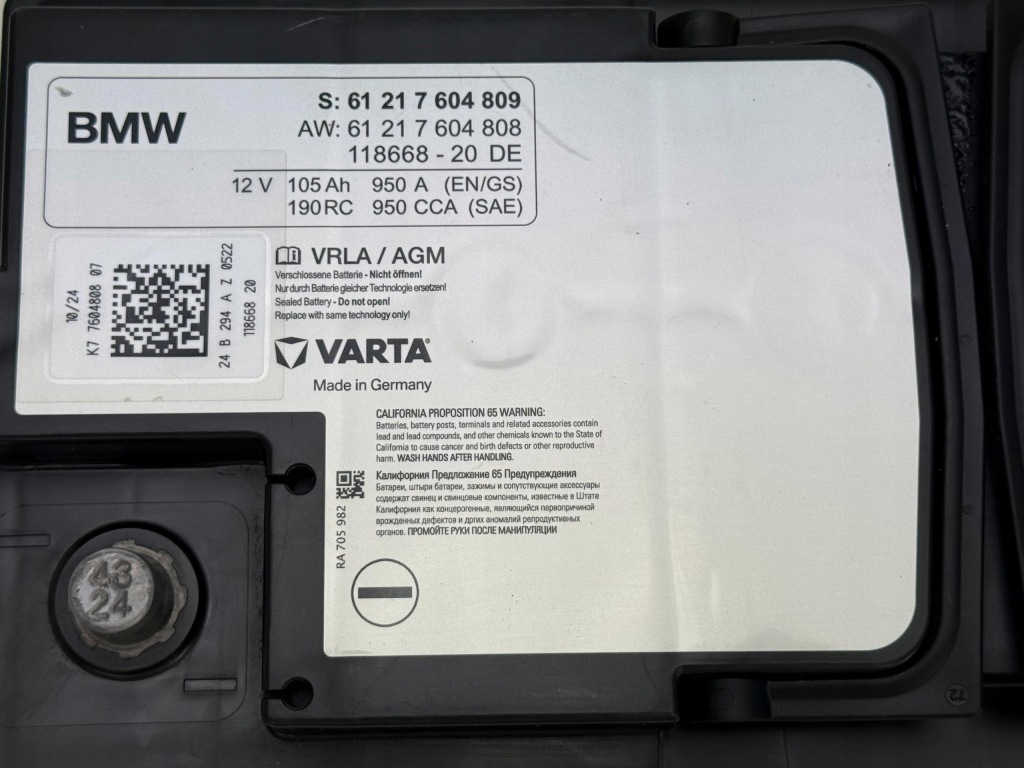 BMW Akumulator AGM Start Stop 12V/105Ah Nowy OE 7604808 7604809 — zdjęcie 5