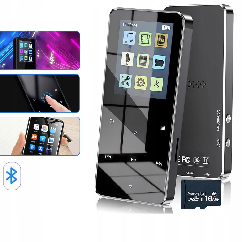 MP4 Přehrávač MP3 16GB Bluetooth HiFi Rádio Sluchátka Součástí Balení