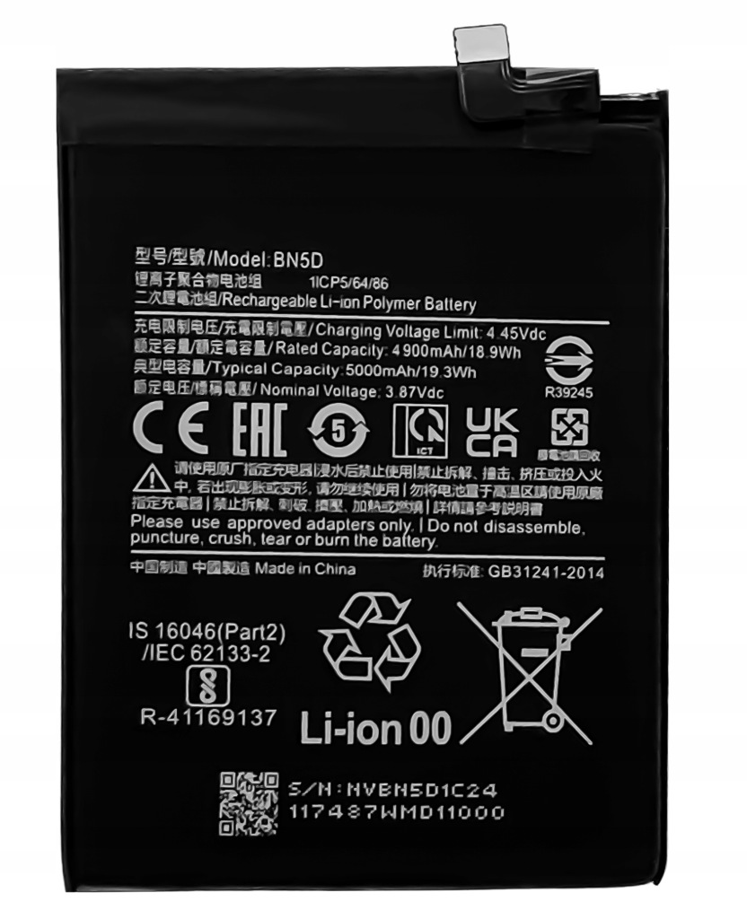 Nová baterie BN5D pro Xiaomi Redmi Note 11S 2201117SG 5000 mAh